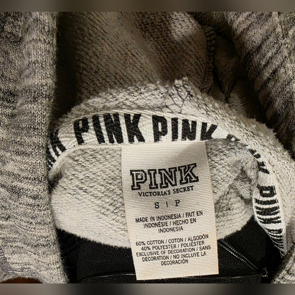 PINK Gray Quarter Zip Hoodie with Pink Logo - Picture 6 of 7